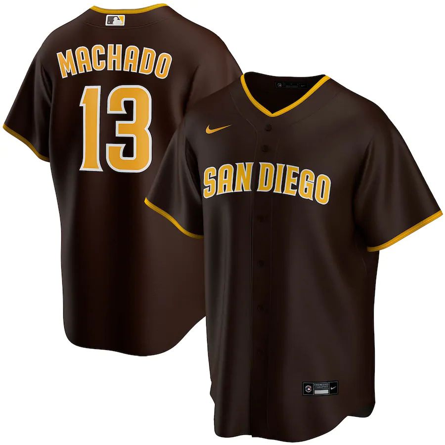 Mens San Diego Padres #13 Manny Machado Nike Brown Alternate Replica Player MLB Jerseys->san diego padres->MLB Jersey